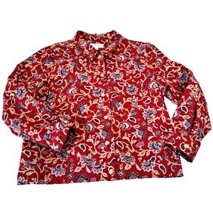 Haymaker Floral Paisley Button Up Shirt Jacket‎ Women's XL Red Classic
